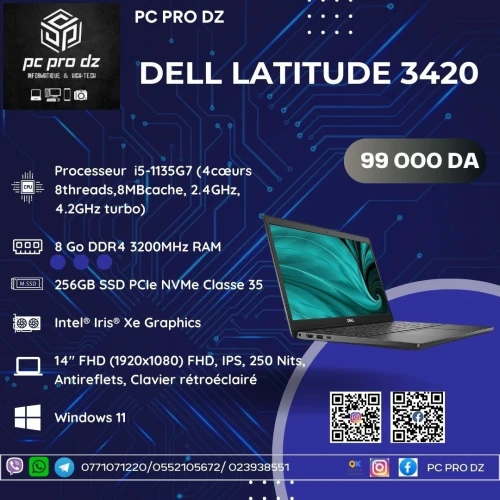 DELL LATITUDE 3420 i5 1135G7 8 Go DDR4 256 Go SSD PCIe NVMe  14 FHD Intel Iris  SOUS EMBALLAGE 