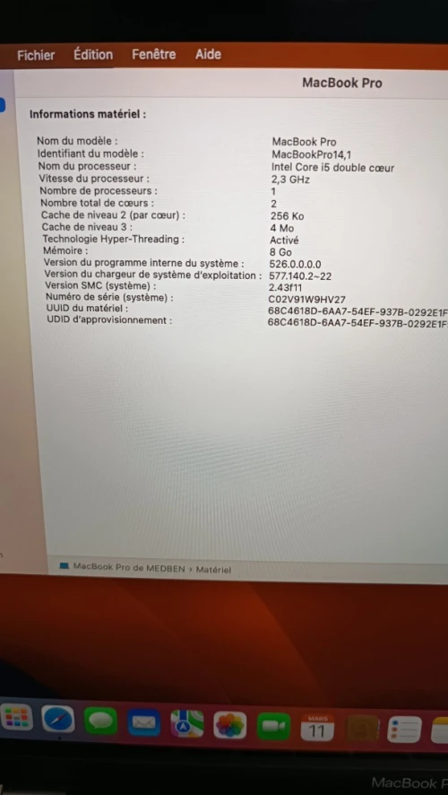 MACBOOK PRO 13-inch, 2017, two thunderbolt 3 ports 2.3 GHz i5 Double Coeur acheter en france 
