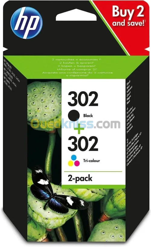 HP 302 noir et couleur - LOT de 2 cartouches d'encre de marque HP X4D37AE