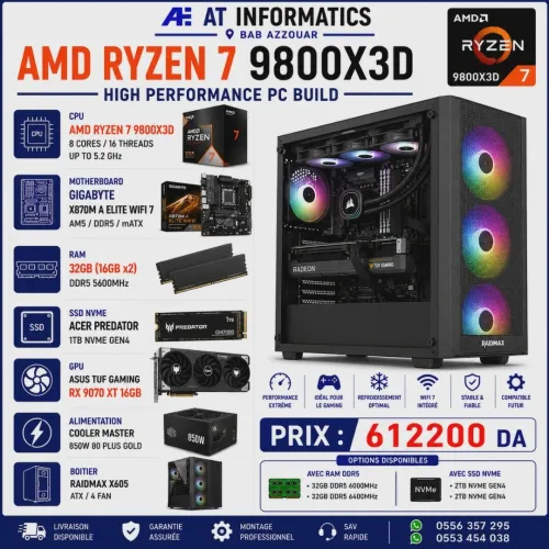 CONFIG PC GAMING AMD RYZEN 7 9800X3D BOX AVEC AMD RX 9070 XT 16GB ASUS TUF GAMING