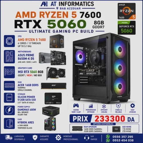 CONFIG PC GAMING AMD RYZEN 5 7600 AVEC RTX 5060 8GB MSI NEW NO BOX