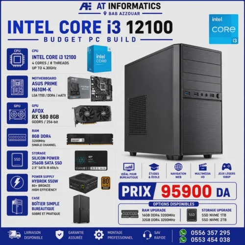 CONFIG PC INTEL CORE I3 12100 AVEC RX 580 8GB AFOX