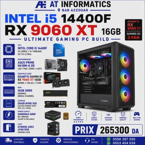 CONFIG PC INTEL CORE I5 14400F AVEC RX 9060 XT 16GB GAMING GIGABYTE OC