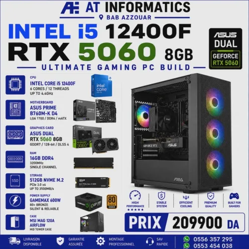 CONFIG PC GAMING INTEL CORE I5 12400F AVEC RTX 5060 8GB ASUS DUAL NEW BOX