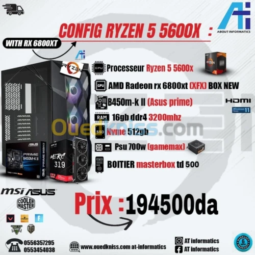 CONFIG PC RYZEN 5 5600X AVEC  RX 6800 XT 16GB XFX BOX NEW Not refurbished