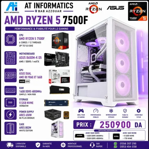 CONFIG PC GAMING AMD RYZEN 5 7500F AVEC RX 9060XT 16GB WHITE