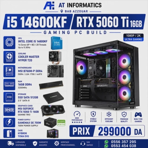CONFIG PC GAMING INTEL CORE I5 14600KF AVEC RTX 5060 TI 16GB MSI GAMING TRIO
