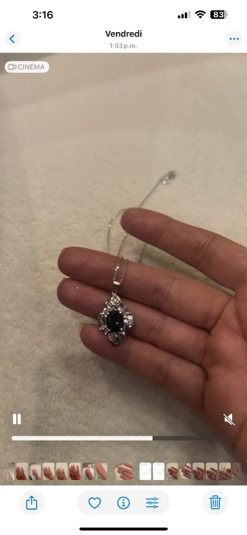 Pendentif en or blanc 18 k serti de diamants et sephire