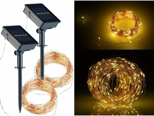 Guirlande lumineuse à LED 10m en Fil de Cuivre Solaire 100LED Lampe de Décoration de Jardin Lumière