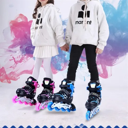 Rollers en ligne réglables et lumineux avec roues lumineuses pour enfants et jeunes Patins en ligne pour filles avec Support en Alliage d'aluminium Confortables et Respirants