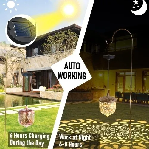 Cacagoo Ltteny Lampe solaire d'extérieur à suspendre, lanterne solaire de jardin avec poignée
