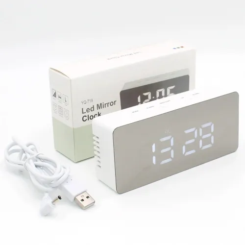 Horloge miroir numérique réveil de table, horloge de bureau avec date, heure, température, plastique