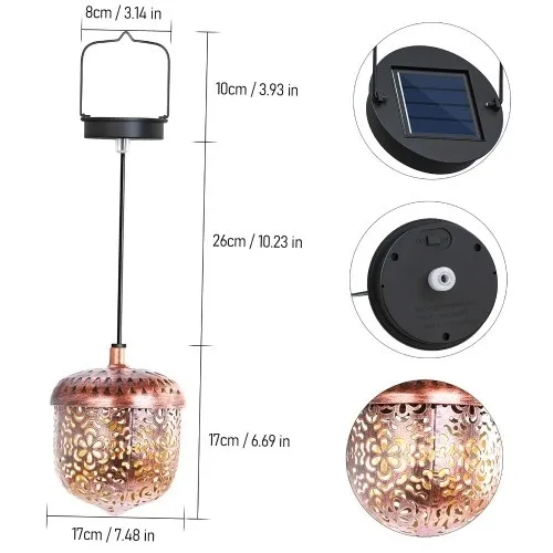Cacagoo Ltteny Lampe solaire d'extérieur à suspendre, lanterne solaire de jardin avec poignée