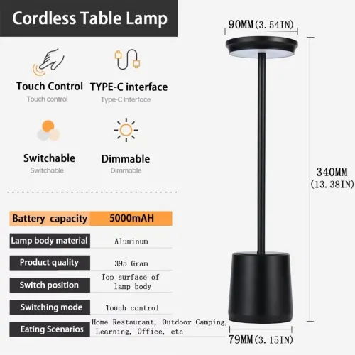 Rechargeable Table Lampe LED tactile en métal simple et sans fil