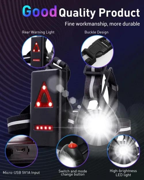 Lampe de course de nuit d'extérieur à LED, lampe de poitrine, avec batterie rechargeable 