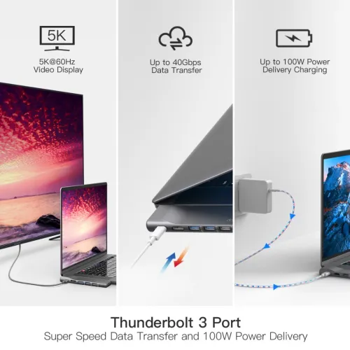  Hub Type C Thunderbolt 3 Ethernet Réseau LAN Gigabit Avec 3 Ports USB 3.0 Dodocool DC73 certifié 