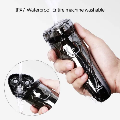 FLYCO Rasoir Electrique Homme, Rechargeable Etanche Technologie Wet&Dry, 3D Têtes Rotatives avec Tondeuse barbe et écran à LED Intelligent pour Adolescent/Adult - FS339EU, Gris Clair