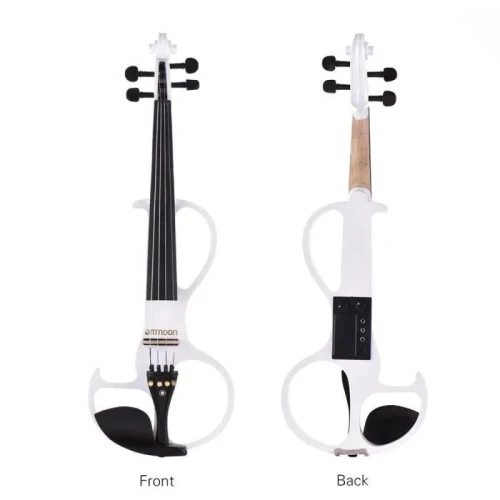 Ammoon Violon électrique 4/4 pleine grandeur en bois massif Violon électrique transparent avec code violon en ébène (blanc)