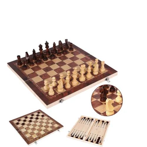 Jeu D'Échecs Dames Et Jacquet 3 En 1 Pliable En Bois
