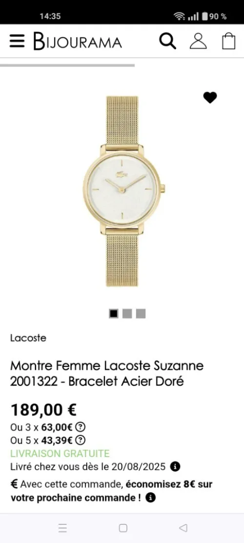 Montre femme Lacoste original jamais porté 