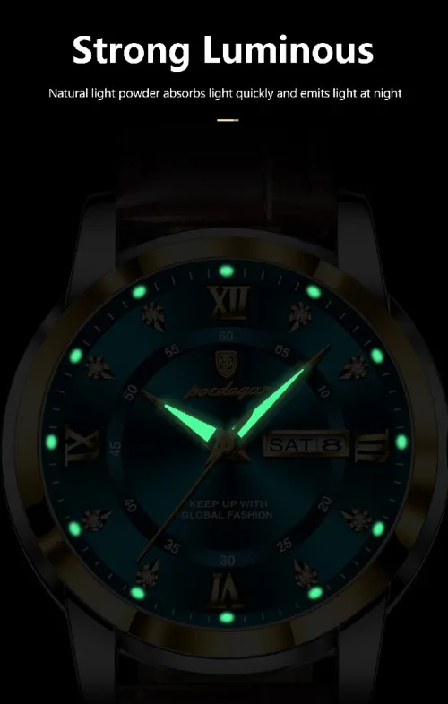 POEDAGAR, Montre de Luxe Homme, bracelet cuir, Étanche,à Quartz, de Haute qualité