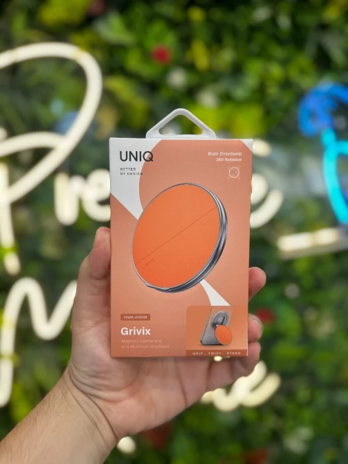 UNIQ GRIVIX GRIP STAND - SUPPORT MAGNÉTIQUE ROTATIF EN CUIR & ALUMINIUM