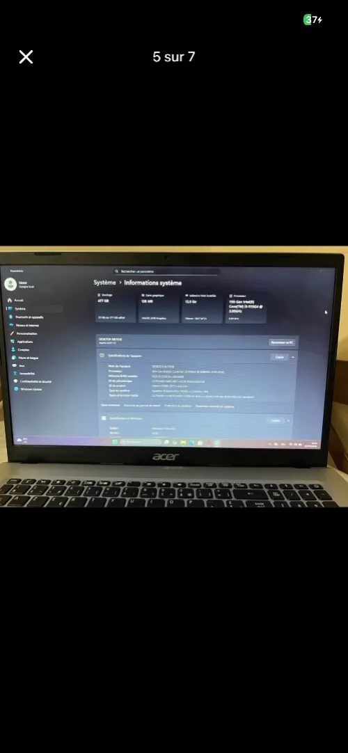 Acer Aspire 3 512-12 i3 11eme 17 pouces etat 10/10
