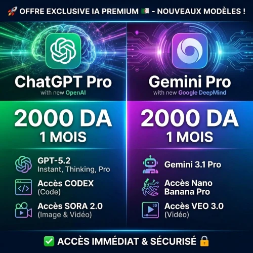 Abonnements IA Premium - ChatGPT Pro & Gemini Pro | Accès Direct & Immédiat
