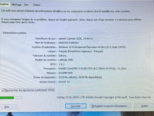 DELL LATITUDE 3490 / INTEL I3 8 EME / 8 G / 128 / 14 FHD