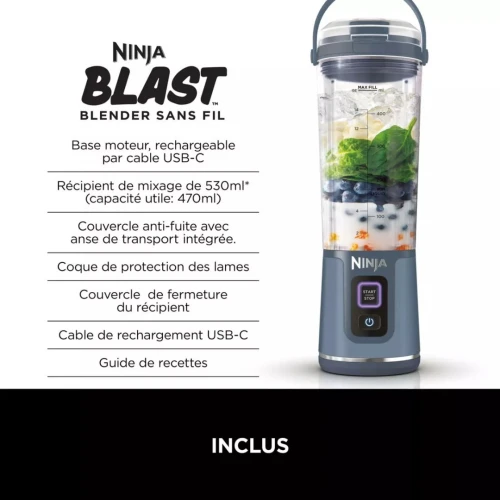 BLENDER NINJA BLAST SANS FIL 530ML BC151 EUROPÉEN