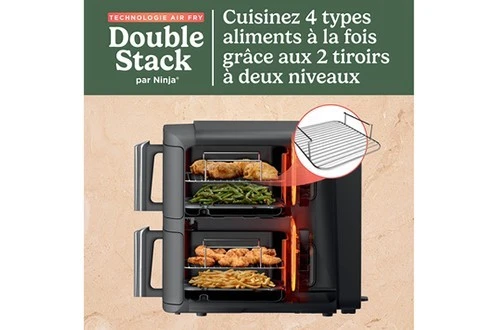 FRITEUSE NINJA AIR FRYER DOUBLE STACK XL 9.5L 6 PROGRAMME 2470WATT SL400EU