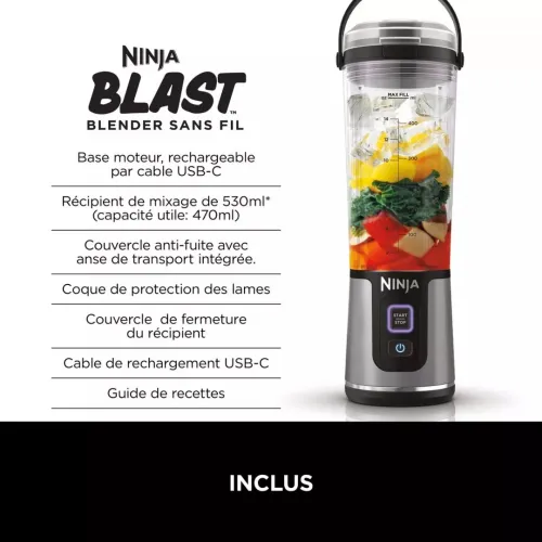 BLENDER NINJA BLAST SANS FIL 530ML BC151 EUROPÉEN