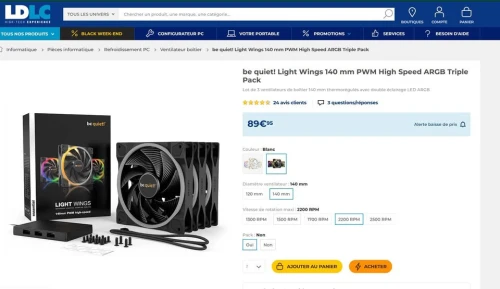 Bequiet Lightwings 3*140 high speed white Blanc