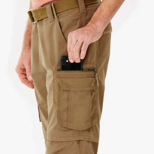 Pantalon cargo de randonnée modulable homme, TRAVEL 500 Modul marron