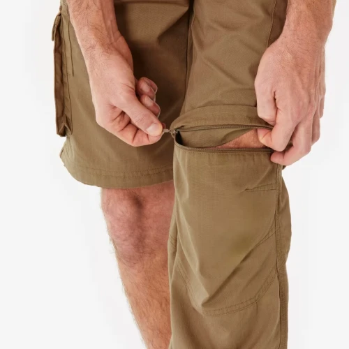 Pantalon cargo de randonnée modulable homme, TRAVEL 500 Modul marron