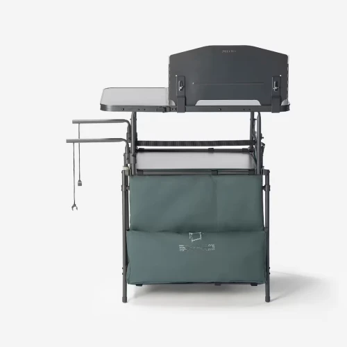 Meuble cuisine de camping L, pliable et avec pare-vent