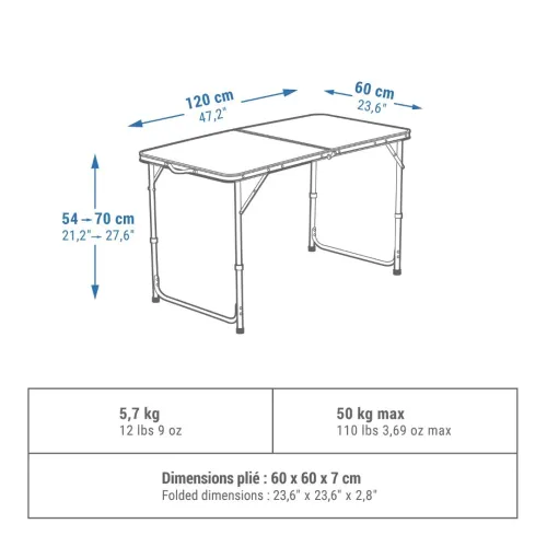 Table de camping pliante, 4 à 6 personnes