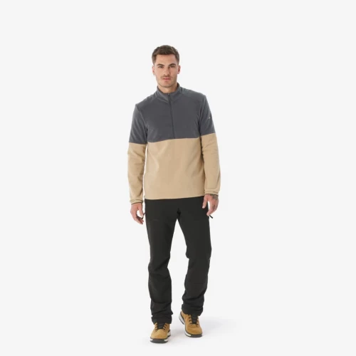 Pull Polaire de randonnée montagne homme, MH500 demi zip beige
