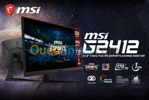 MSI G2412 24" Gaming Monitor, FHD, IPS, 1ms, 170Hz, FreeSync Premium