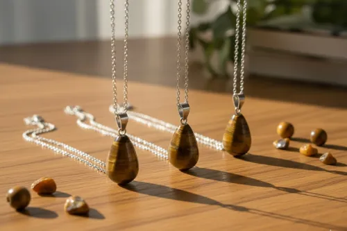 Collier à pendentif en œil de tigre naturel