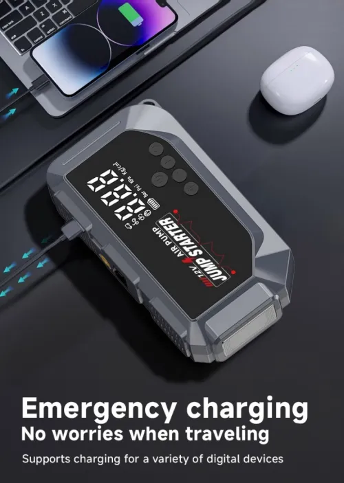 Booster Batterie et Compresseur d'Air Intelligent 12V avec Écran LCD CTC-936T - مقلع بطارية السيارة وجهاز الطوارئ المتكامل 2 في 1 مع مضخة هواء ذكية وشاشة رقمية