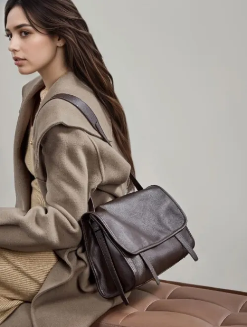 Sac cabas messenger en cuir de veau pleine fleur, style rétro et niche, décontracté, à porter sur l'épaule, en bandoulière ou à la main