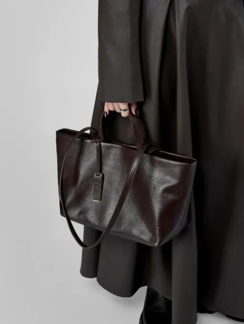 Sac tote en cuir véritable pour femme à porter sous le bras ou sur lepaule bandoulière style vintage cuir souple grande capacité