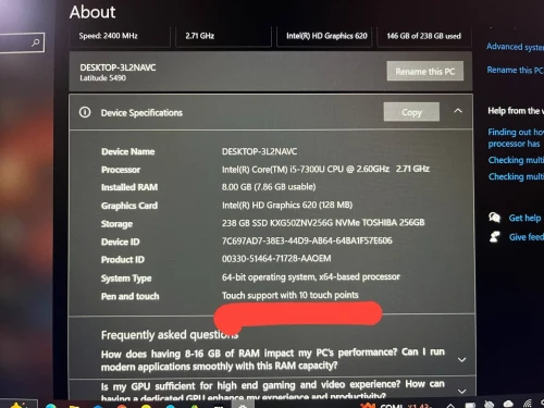 Laptop Dell latitude 5490