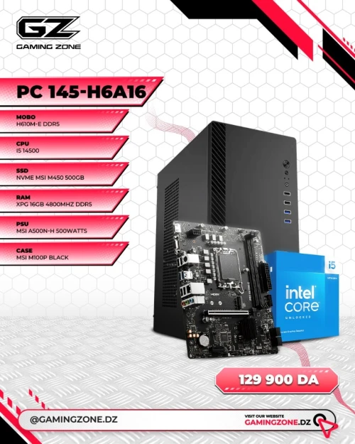 GAMINGZONE CONFIG PC 145-H6A16 I5 14500 - H610M-E D5 - 16GB 4800MHZ DDR5 -  NVME 500GB - 500 WATTS