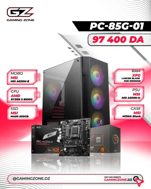 GAMINGZONE CONFIG PC-85G-01 RYZEN 5 8500G - A620M-B - 8GB RAM DDR5 5600MHZ - NVME 500GB - 500 WATTS GARANTIE 18 MOIS