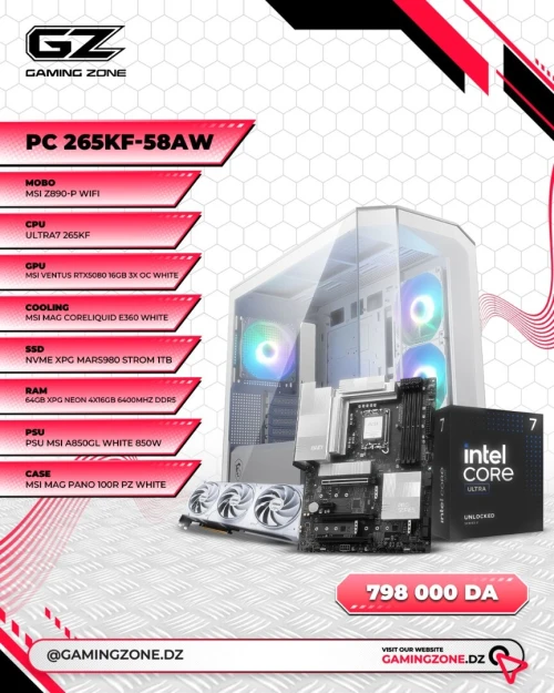GAMINGZONE CONFIG PC 265KF-58AW ULTRA7 265KF - MSI Z890-P WIFI - 64GB XPG NEON 4X16GB 6400MHZ - NVME 1TB - RTX5080 16GB OC X3 WHITE - 850 WATTS