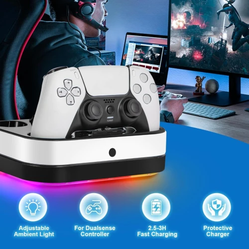 PS5 RGB Controller Charger Station | Base de Charge Double MANETTE PS5 avec RGB