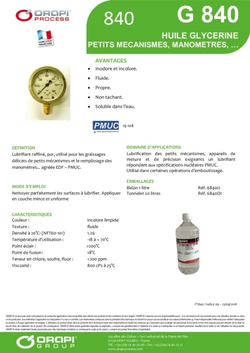 ORAPI G 840 HUILE GLYCERINE 1L