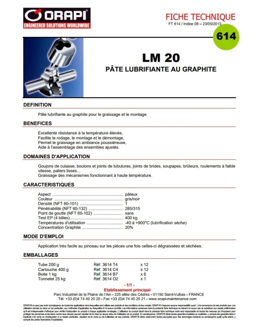 ORAPI 614 LM20 GRAISSE GRAPHITE +900 